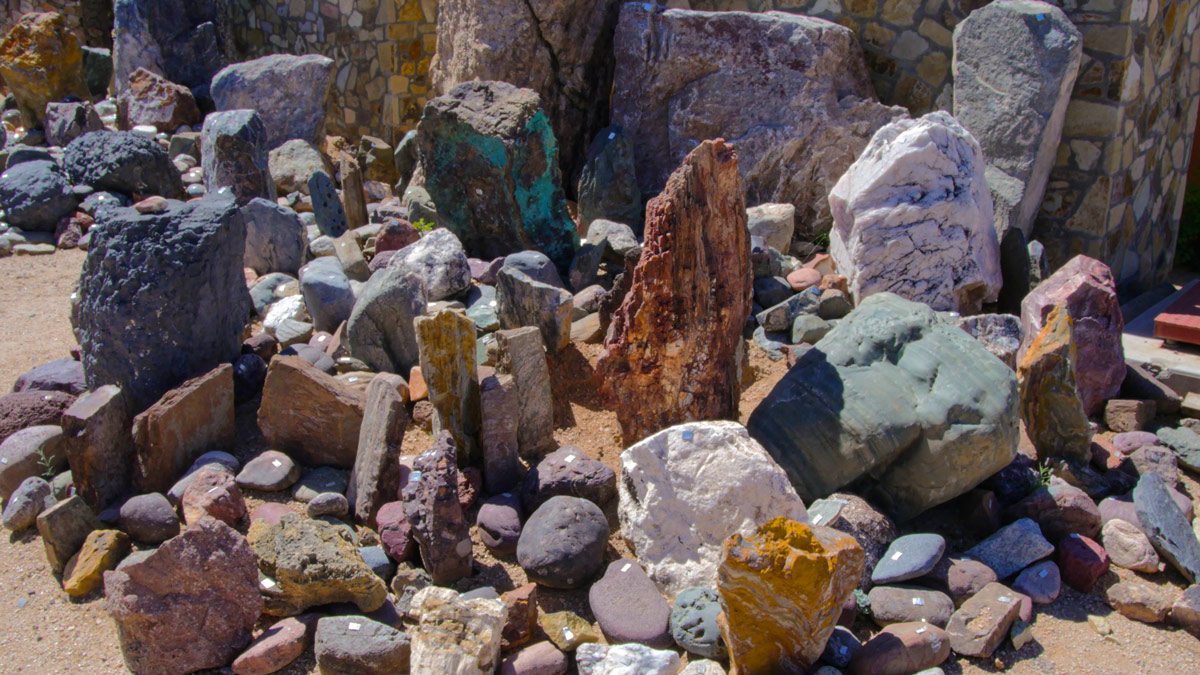 Various stones arranged in outdoor setting