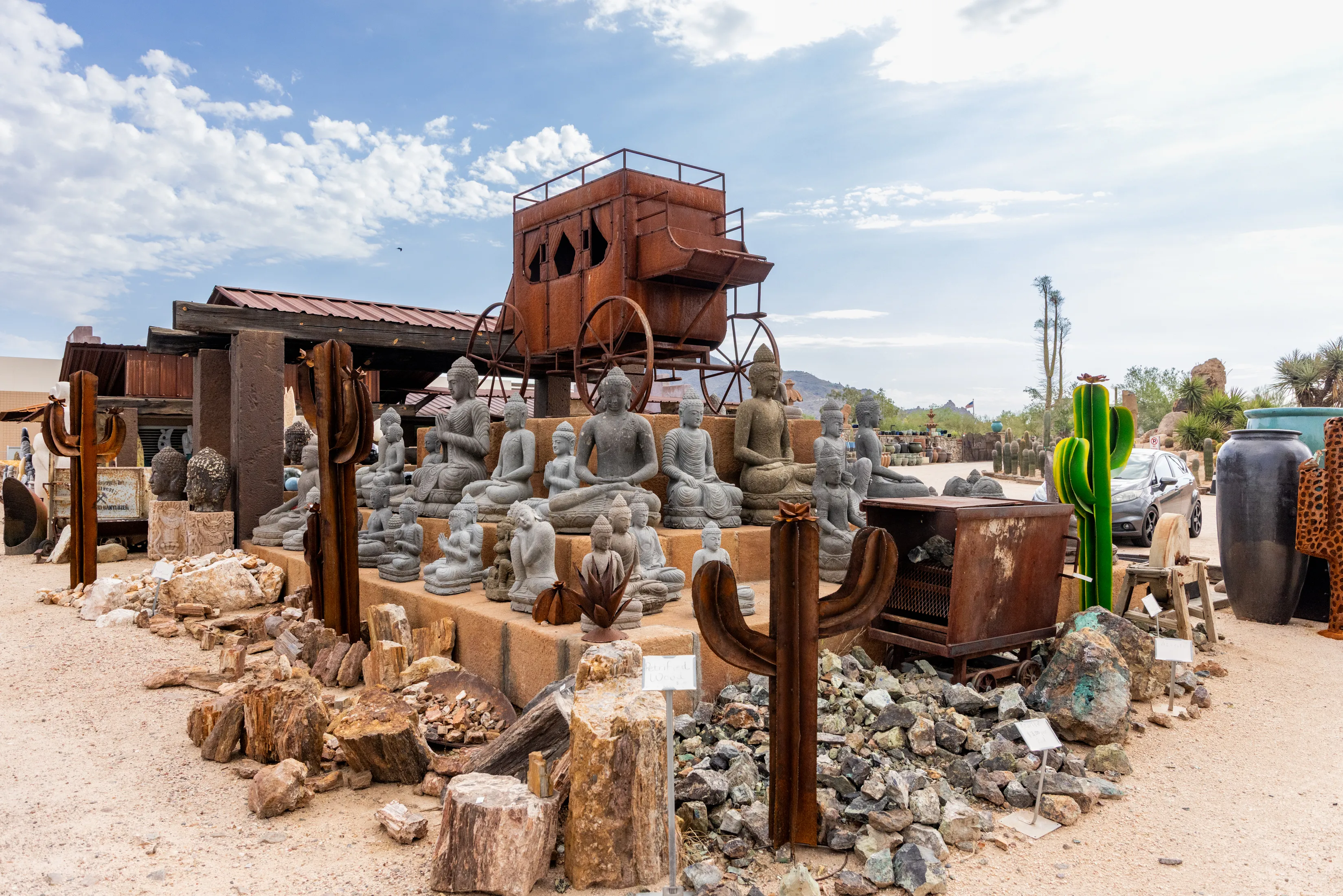 Desert art installation with cacti